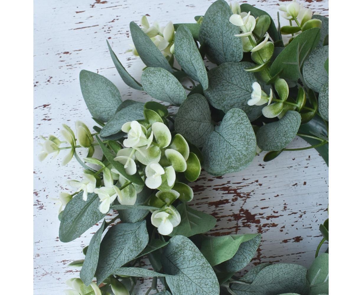 Artificial Eucalyptus Wreath for Front Door, Spring Summer Green Leaf Wreath for Farmhouse Wall Wedding Decor - Green - 33CM