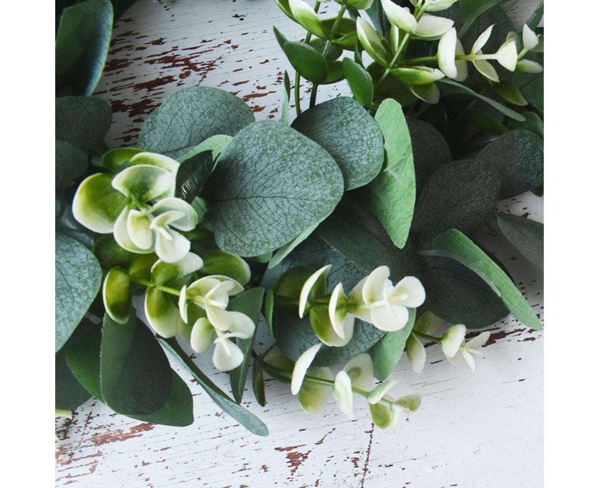 Artificial Eucalyptus Wreath for Front Door, Spring Summer Green Leaf Wreath for Farmhouse Wall Wedding Decor - Green - 33CM