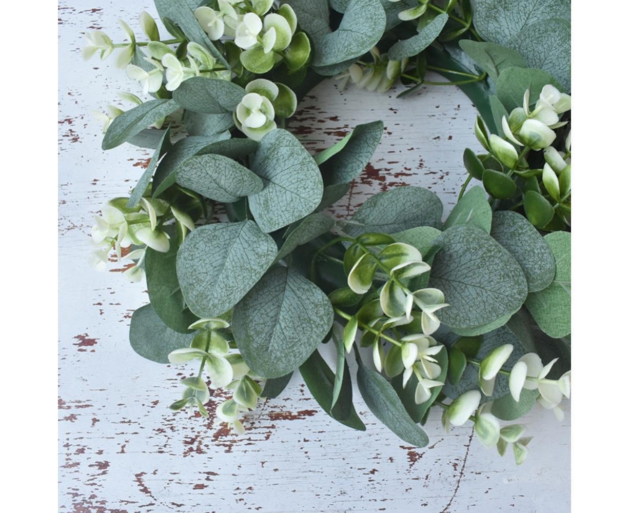 Artificial Eucalyptus Wreath for Front Door, Spring Summer Green Leaf Wreath for Farmhouse Wall Wedding Decor - Green - 33CM