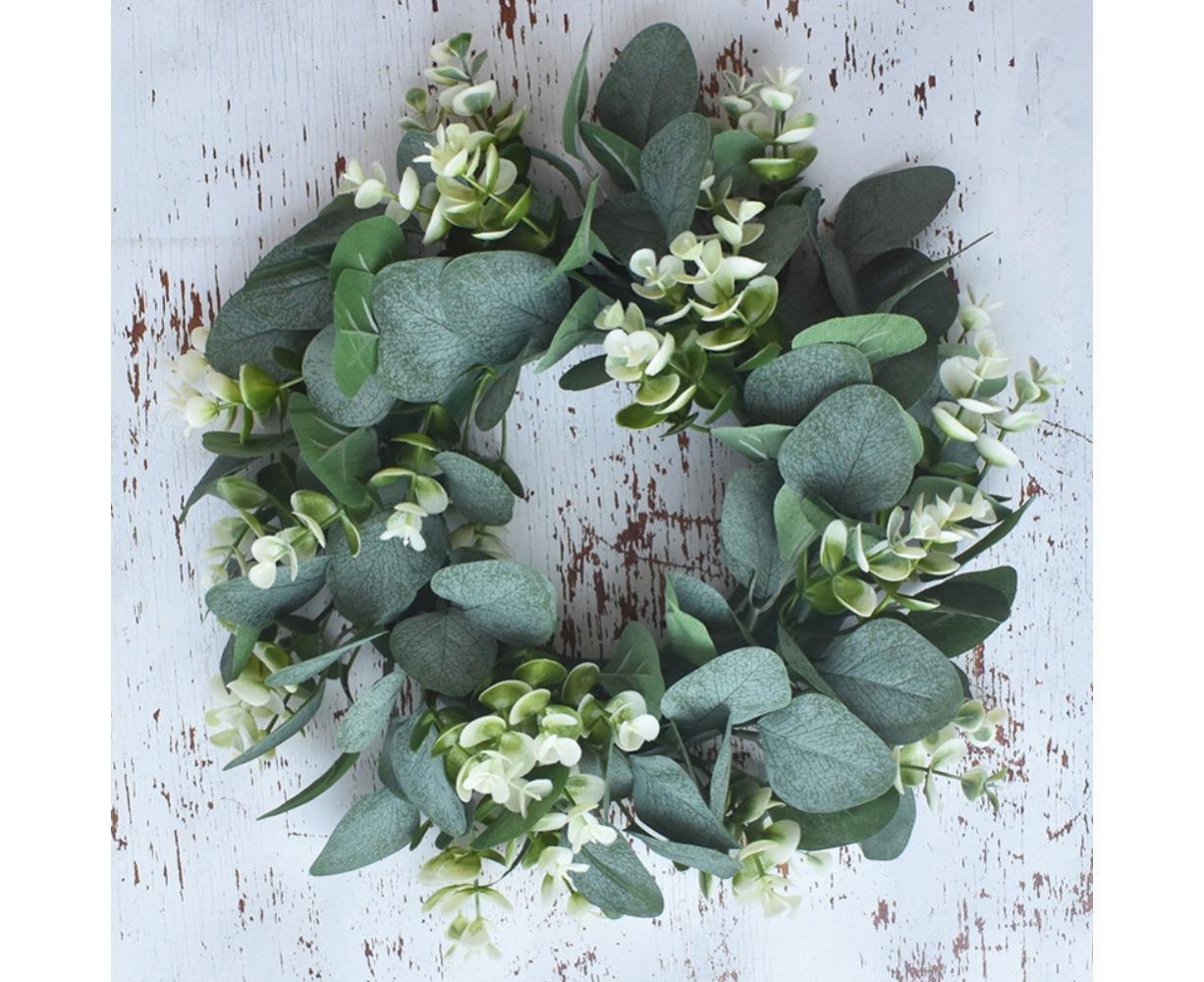 Artificial Eucalyptus Wreath for Front Door, Spring Summer Green Leaf Wreath for Farmhouse Wall Wedding Decor - Green - 33CM