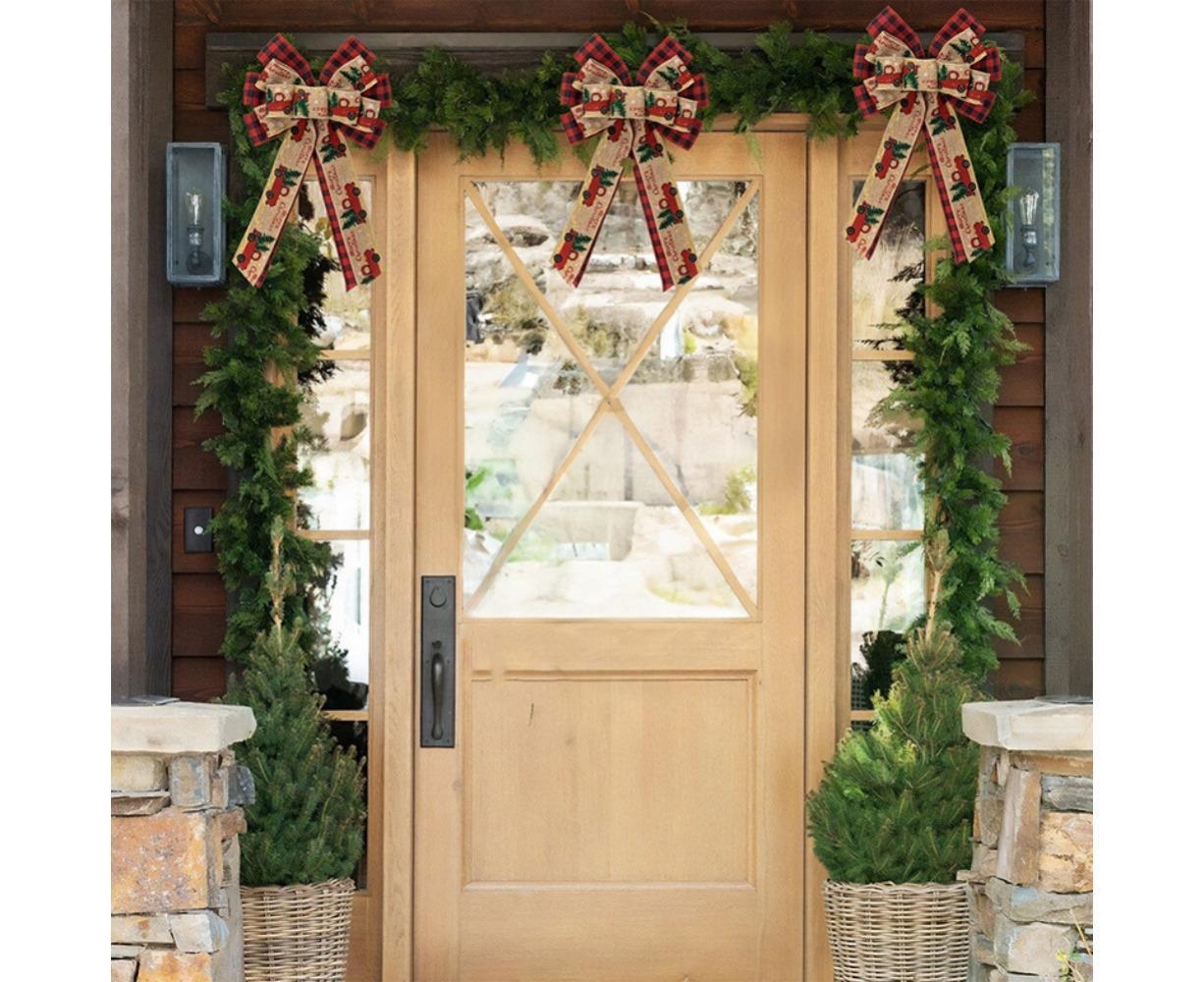 Fall Bow Wreath Thanksgiving Wreath Burlap Bow Fall Orange Pumpkin Wreath Bow Decor Buffalo Plaid Bow Tree Topper for Indoor Outdoor 1PCS