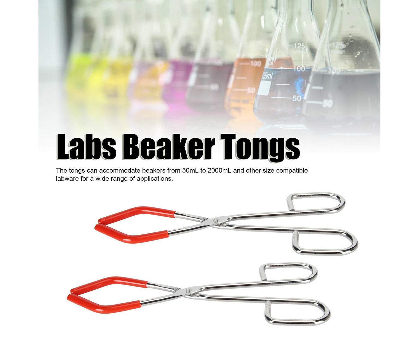 2pcs Labs Beaker Tongs Rust Prevention Strong Grip Rubber Coated Ends Chemical Beaker Tongs for 50mL To 2000mL Beakers Labware
