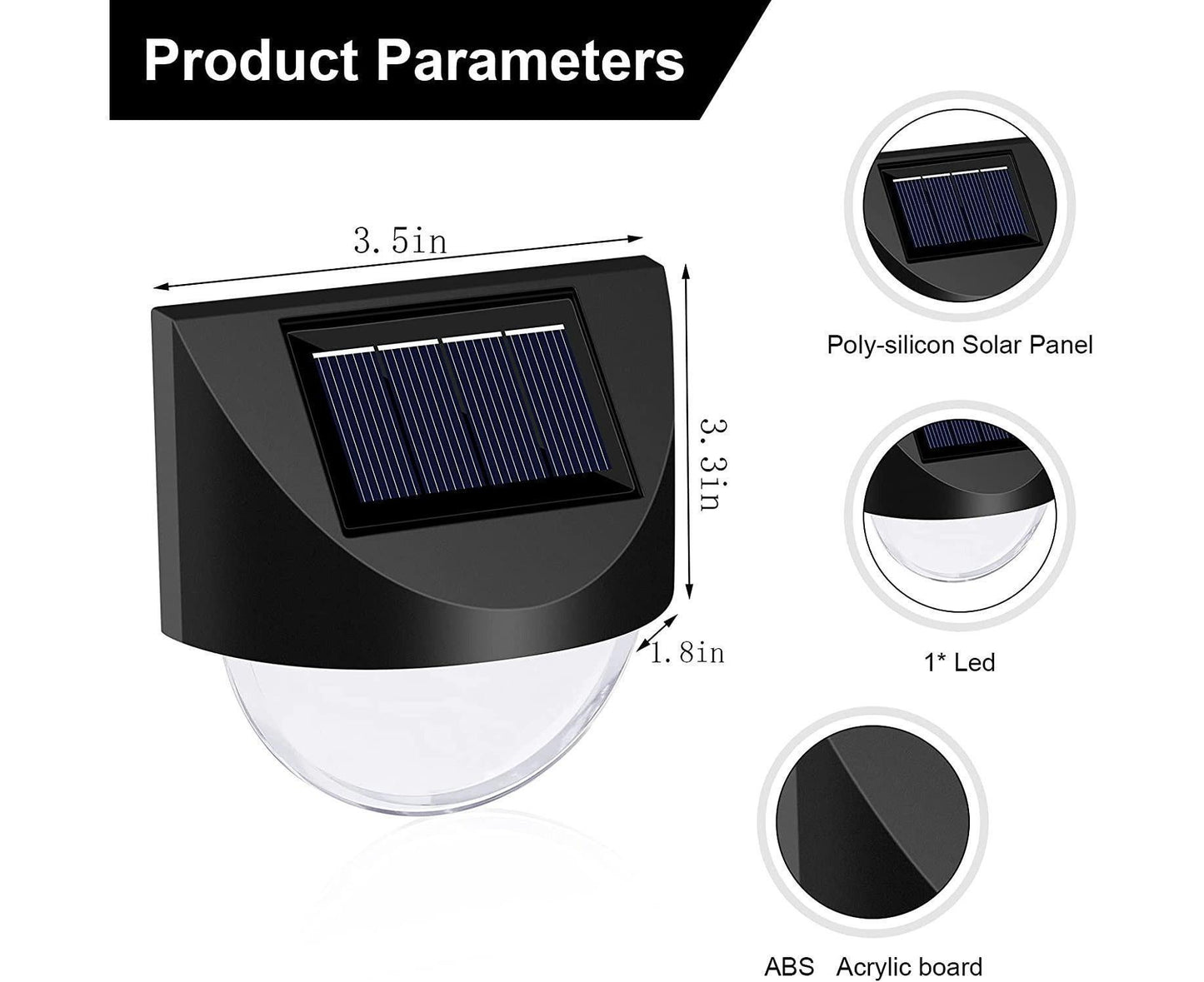 4 Pcs - Solar Mirror 1 Led - White Light