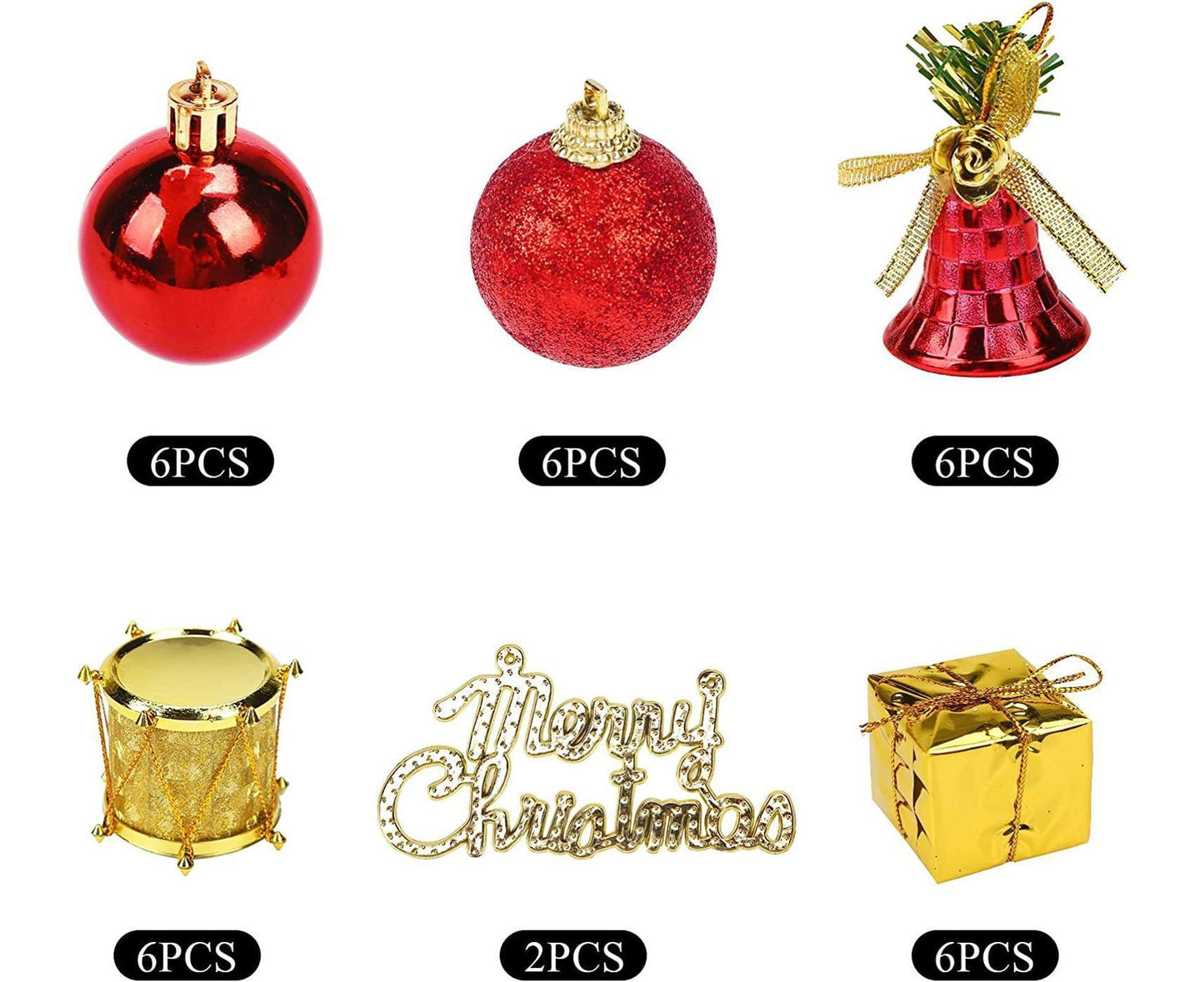 Christmas Tree Ornaments Set, 32PCS Mini Christmas Red and Gold Ball Ornaments Decoration for Christmas Trees