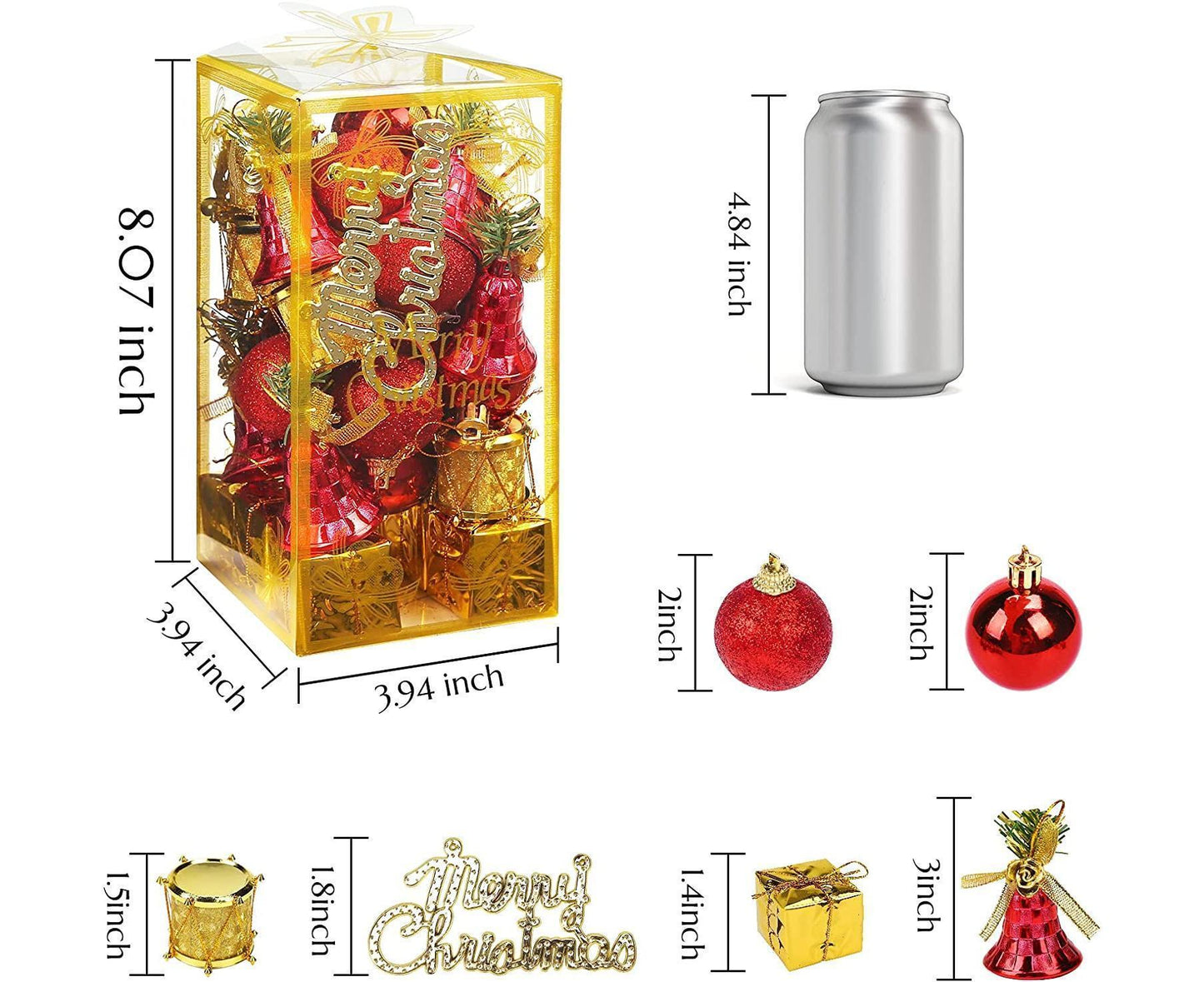 Christmas Tree Ornaments Set, 32PCS Mini Christmas Red and Gold Ball Ornaments Decoration for Christmas Trees