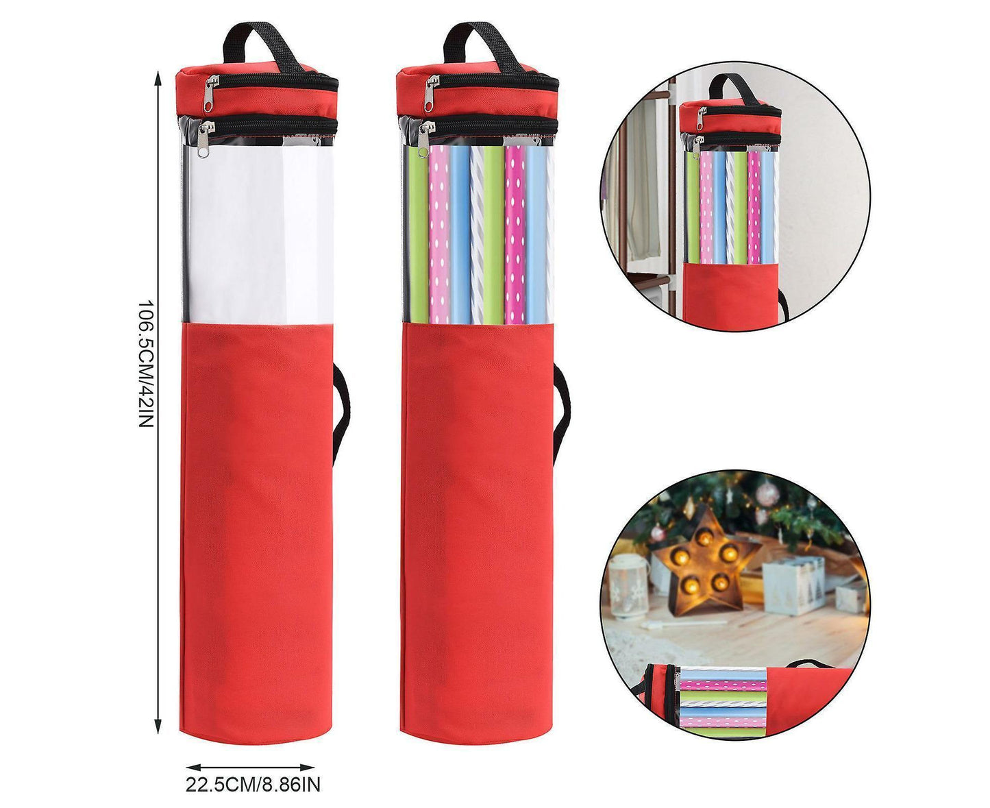 Christmas tree storage bag gift wrapping paper storage bag Christmas cylindrical storage bag Red