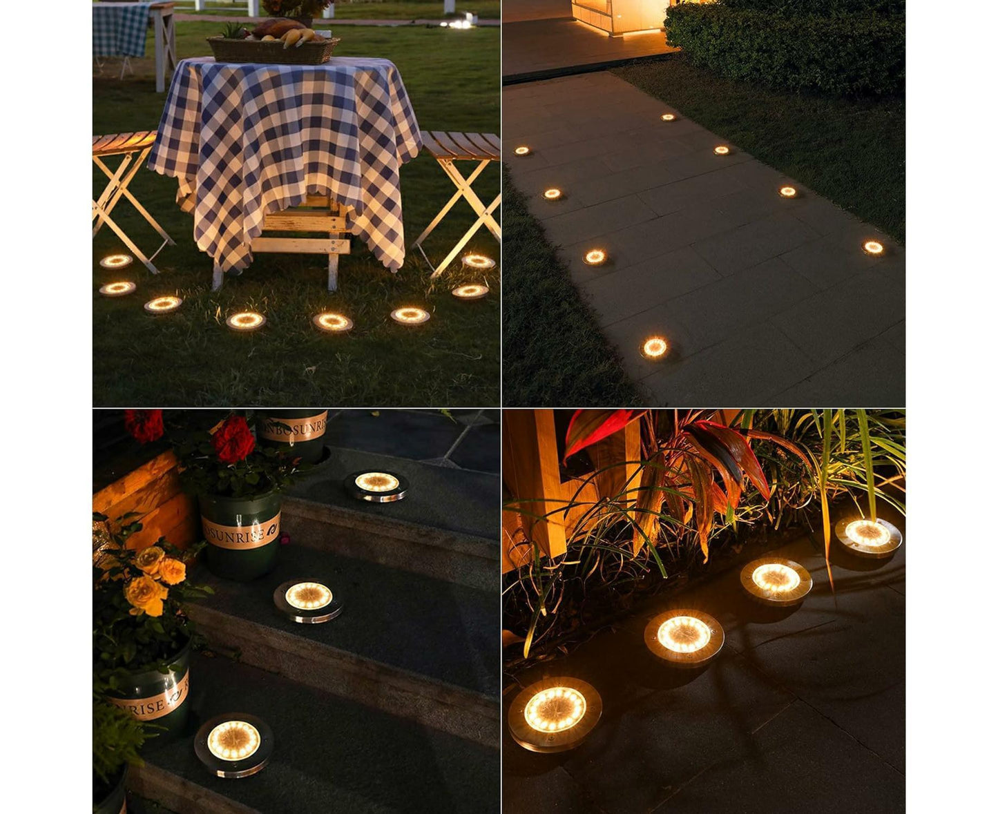 Outdoor Solar Buried Lights, 16 Led Warm White Waterproof Stainless Steel Spotlights For Patio, Yard Garden Path, Garage Walkway Decoration