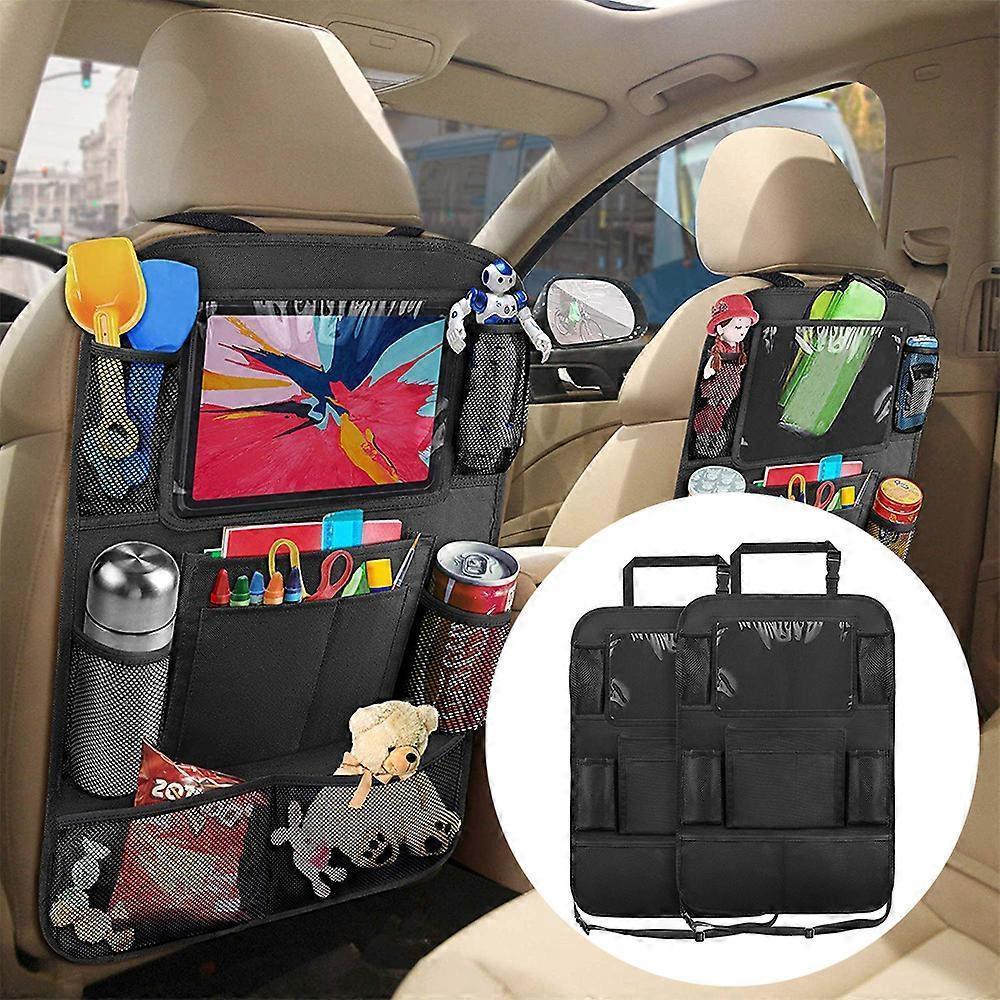 Car Back Organizer with Touch Screen Tablet Holder + 9 Storage Pockets Kick Mats Back Protectors Great Travel Accessories