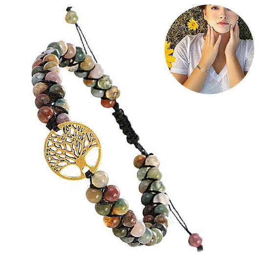 Healing Crystal Bracelets for Women Natural Gemstone Yoga Reiki Chakras Beads Anxiety Tree of Life Lucky Charm Braided Bracelet Adjustable Jewelry
