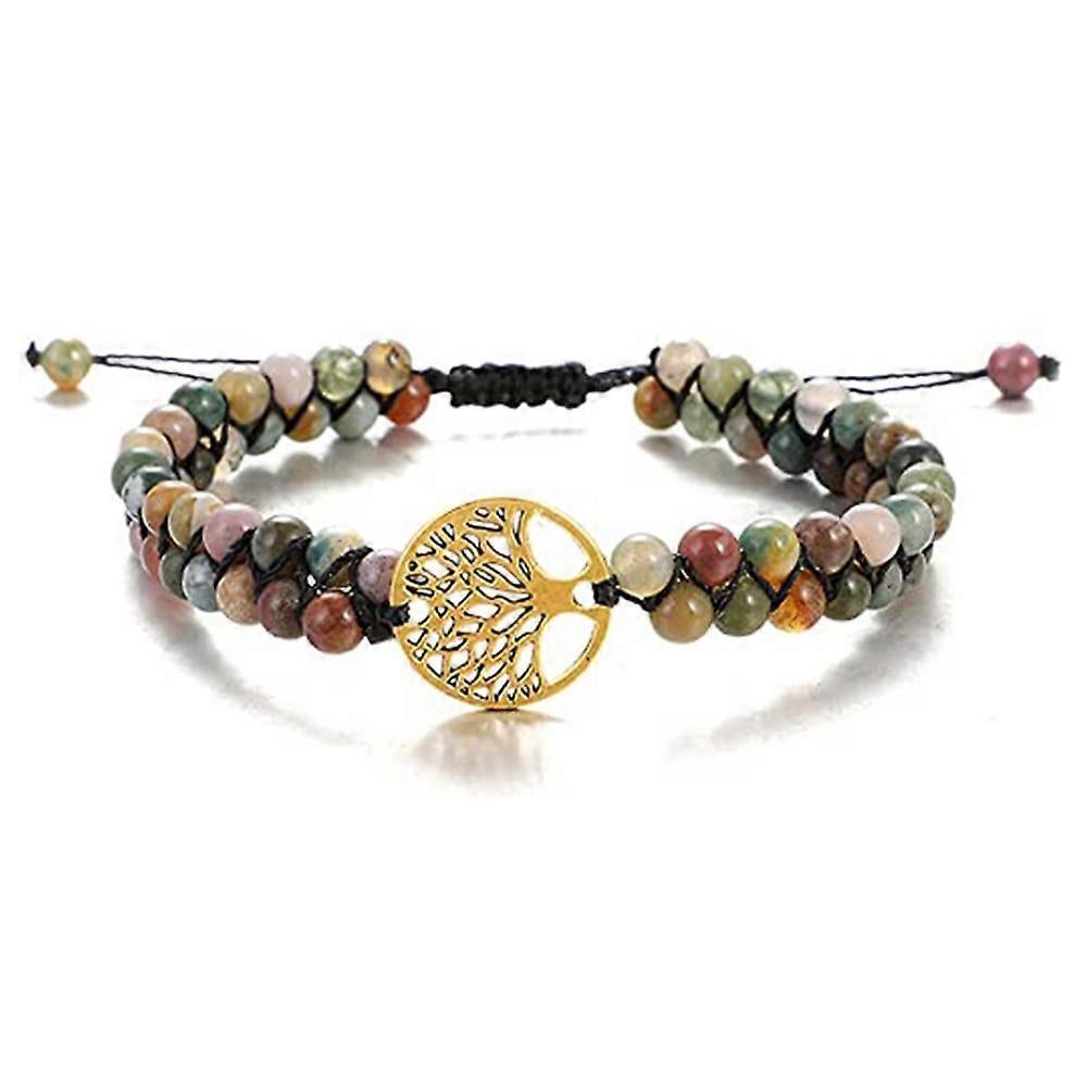 Healing Crystal Bracelets for Women Natural Gemstone Yoga Reiki Chakras Beads Anxiety Tree of Life Lucky Charm Braided Bracelet Adjustable Jewelry