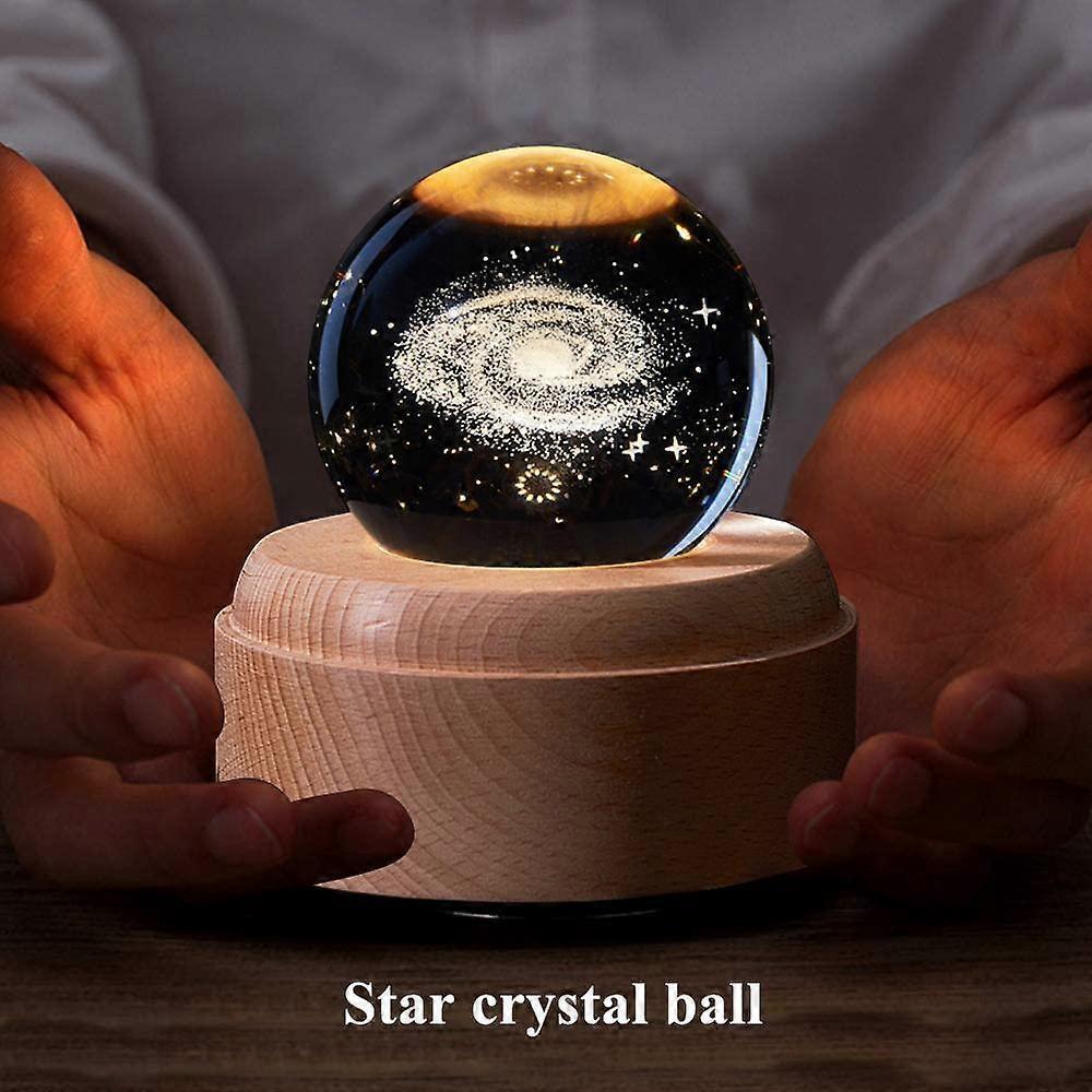 Music Box 3D Crystal Music Boxes,Luminous Rotating Ball Musical Box Dimmable,Music Box Gift for babies, Christmas Birthday Decoration