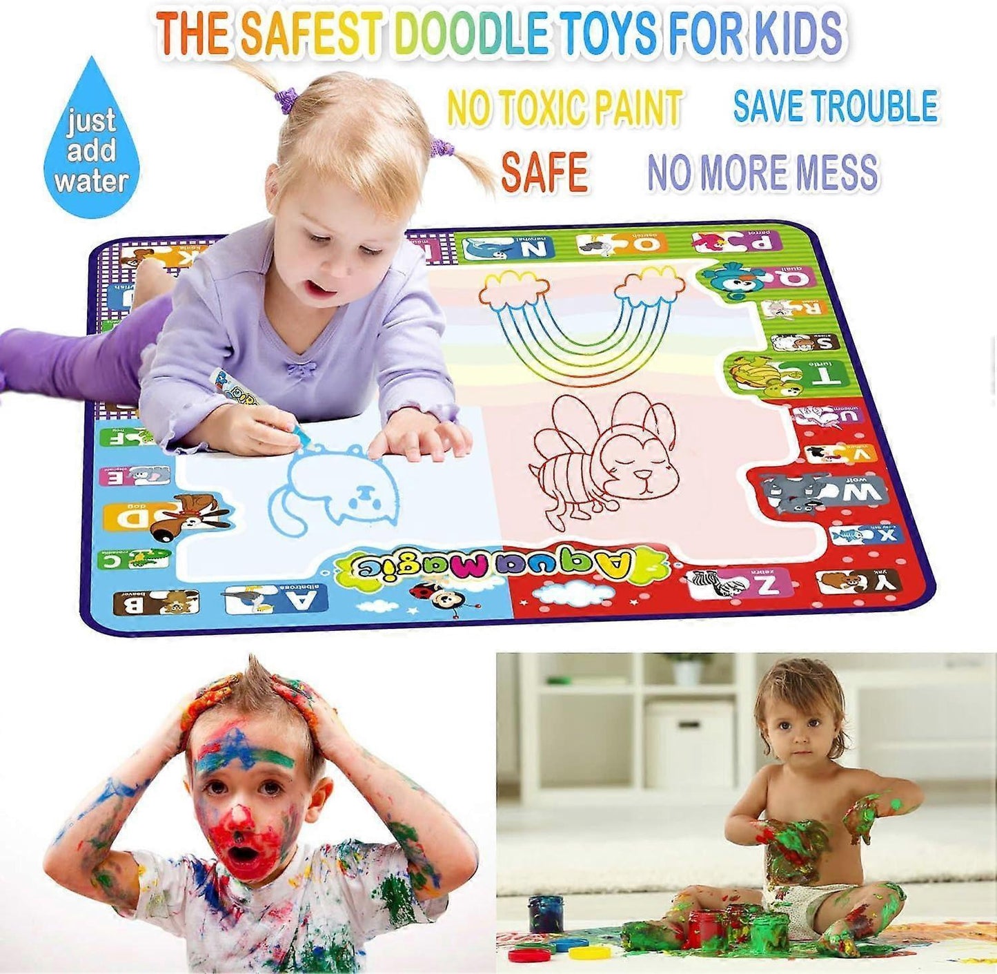 Water Doodle Mat, Large babies Painting Mat, Clean Drawing Mat with Neon Colors, Educational Toys for 3 4 5 6 Year Old babies babiess Boys Girls