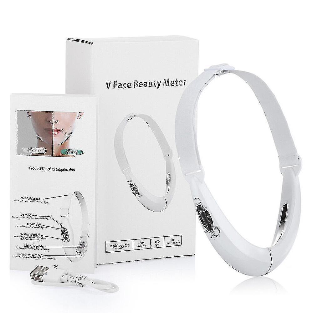 Led Photon Therapy Double Chin Removal Electric V-face Slimming Vibration Massager Face Lift Device - KKS699 White
