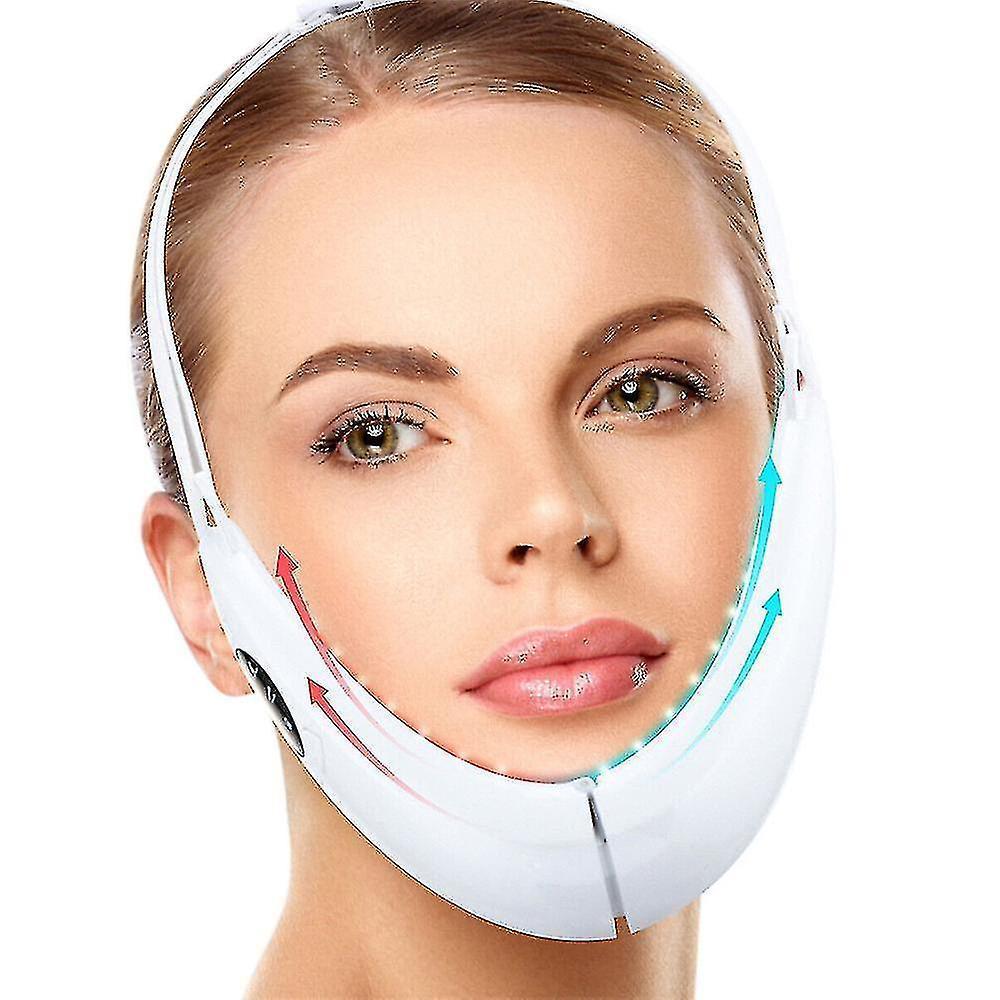 Led Photon Therapy Double Chin Removal Electric V-face Slimming Vibration Massager Face Lift Device - KKS699 White