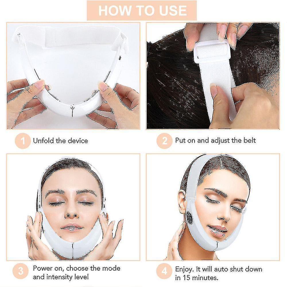 Led Photon Therapy Double Chin Removal Electric V-face Slimming Vibration Massager Face Lift Device - KKS699 White