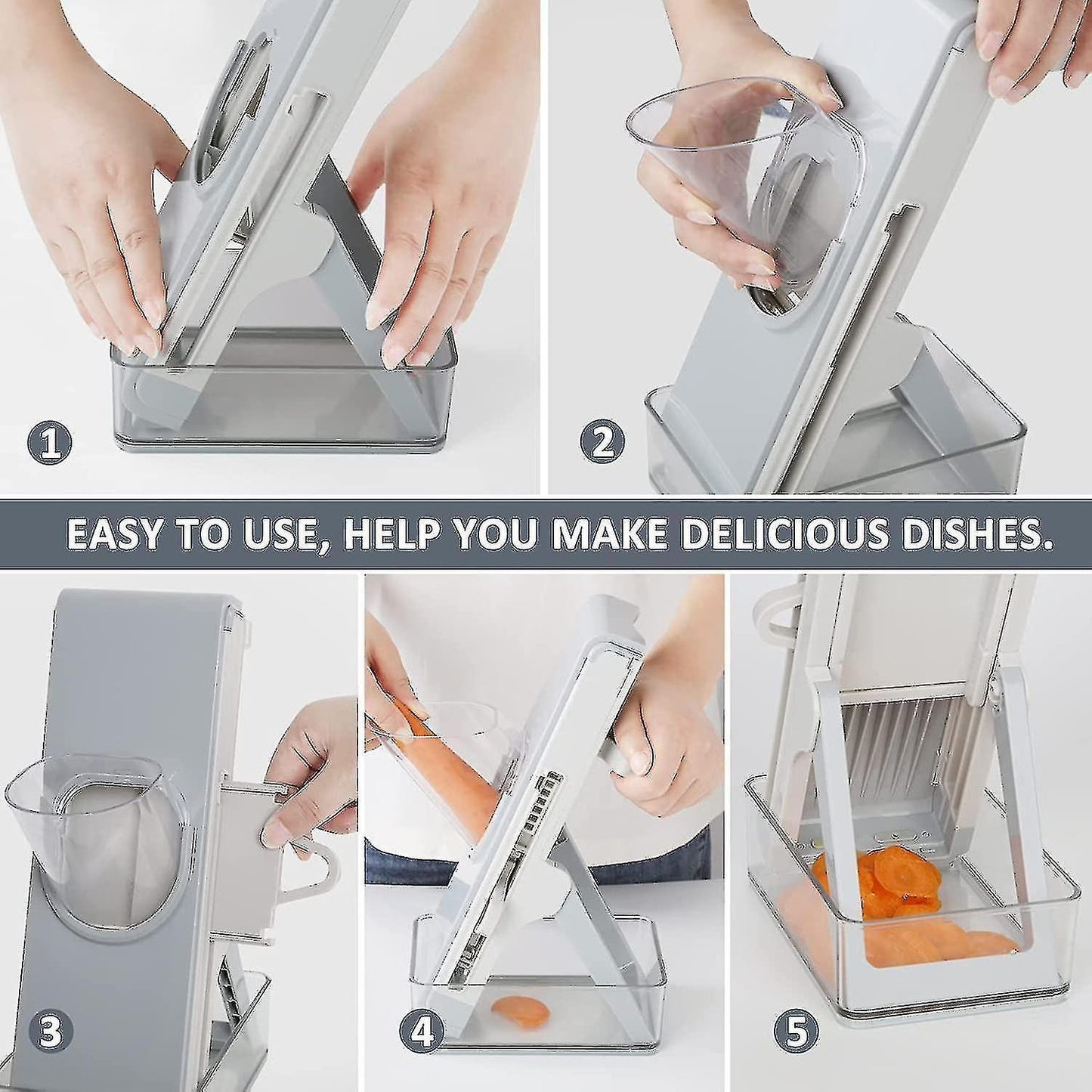 Kitchen secure Mandolin Vegetable Slicer With Adjustable Blades With Container