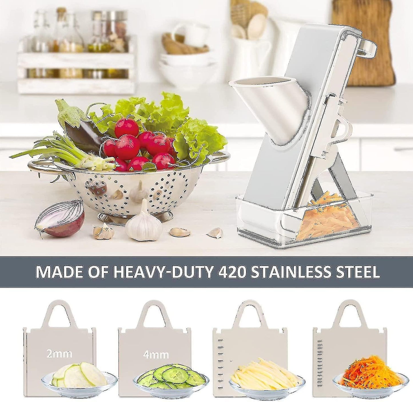 Kitchen secure Mandolin Vegetable Slicer With Adjustable Blades With Container