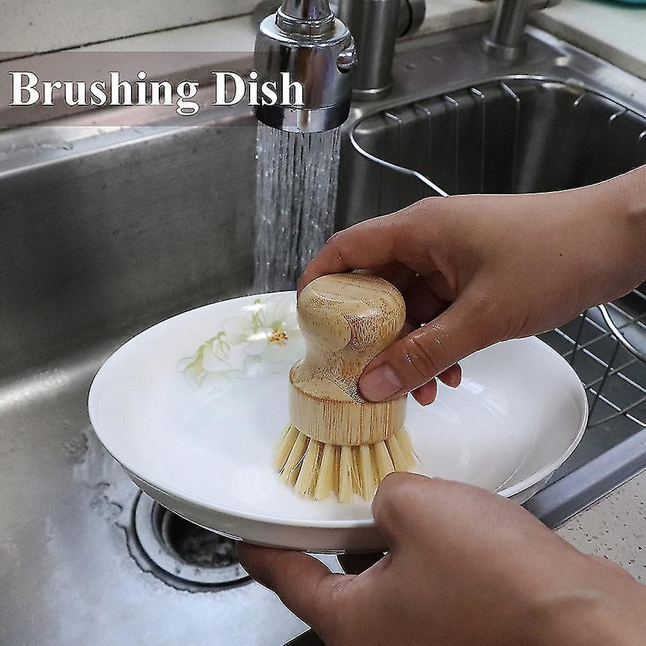 Bamboo Dish Scrub Brush Soap Dish Kitchen Wooden Dish Scrubber Cleaning Brush For Washing Dish Cast Iron Pan Pot