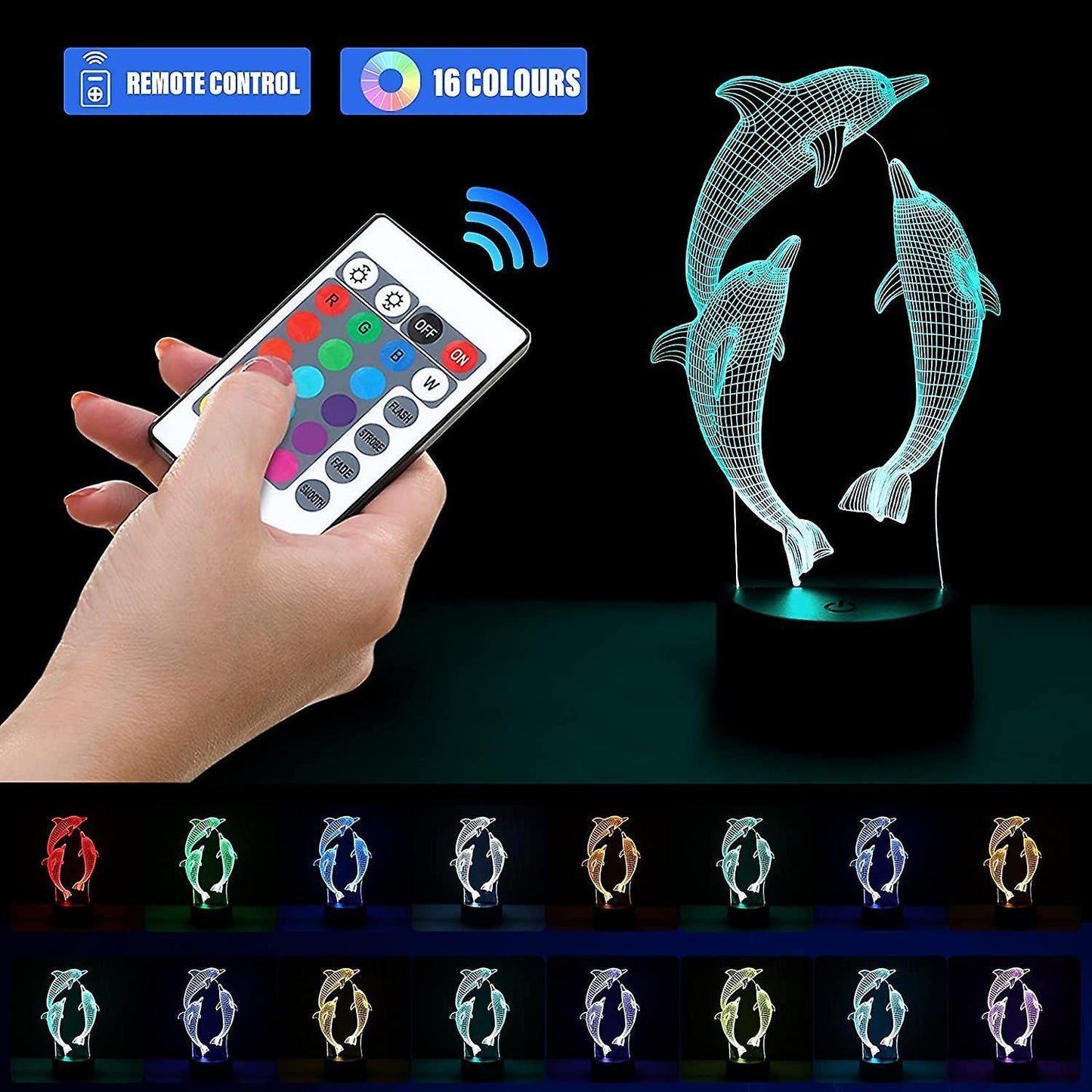 3D Night Light babies, 3D Illusion Lamp 16 Colors Change With Remote Control