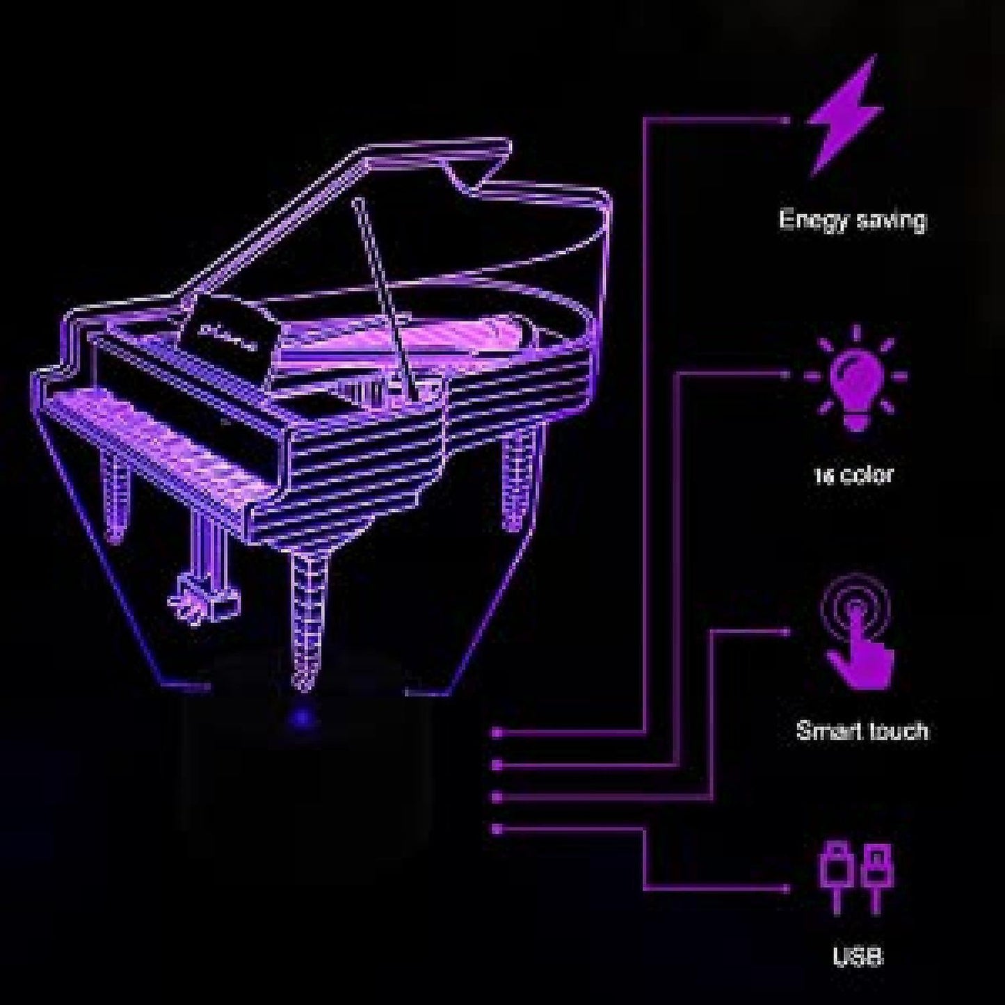 3D Lamp Illusion Piano Night Light Decor 16 Colors
