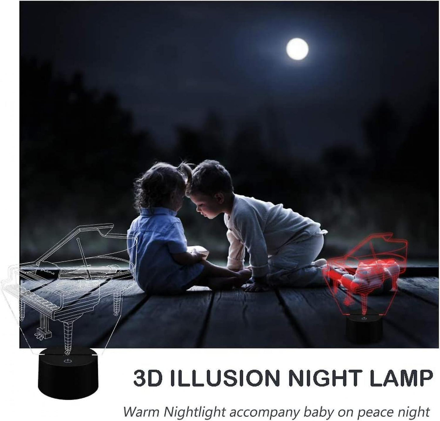 3D Lamp Illusion Piano Night Light Decor 16 Colors