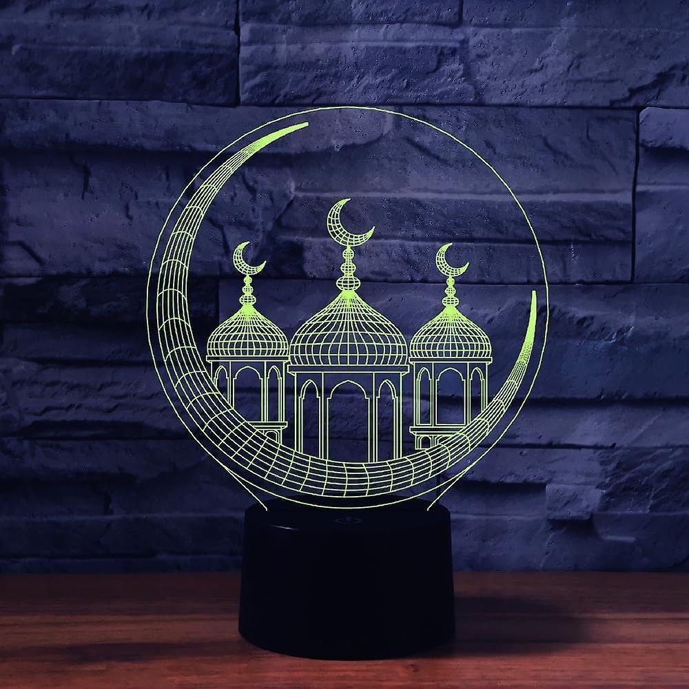 3D Muslim Castle Night Light Table Desk Optical Illusion Lamps 16 Color Changing Lights LED Table Lamp Xmas Home Love Birthday Gift