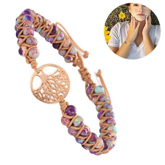 Healing Crystal Bracelets for Women Natural Gemstone Yoga Reiki Chakras Beads Anxiety Tree of Life Lucky Charm Braided Bracelet Adjustable Jewelry