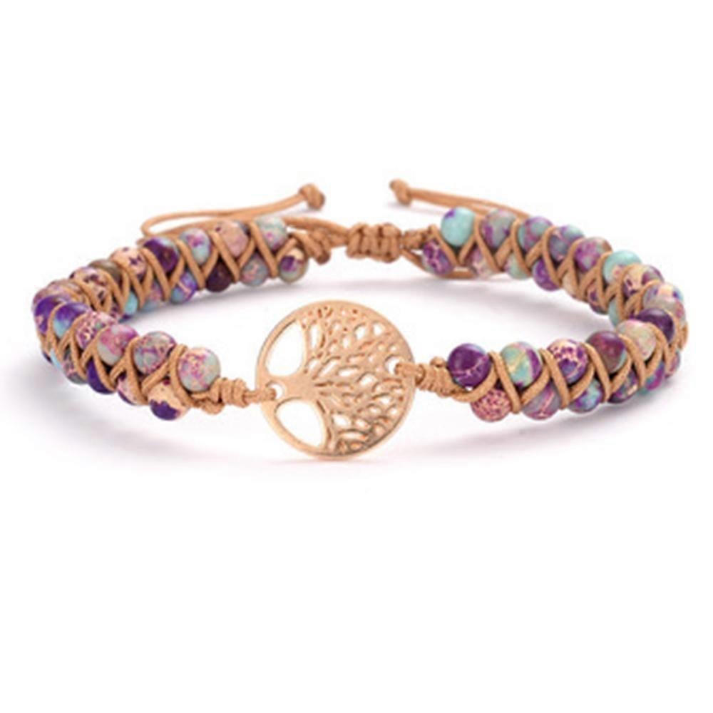 Healing Crystal Bracelets for Women Natural Gemstone Yoga Reiki Chakras Beads Anxiety Tree of Life Lucky Charm Braided Bracelet Adjustable Jewelry