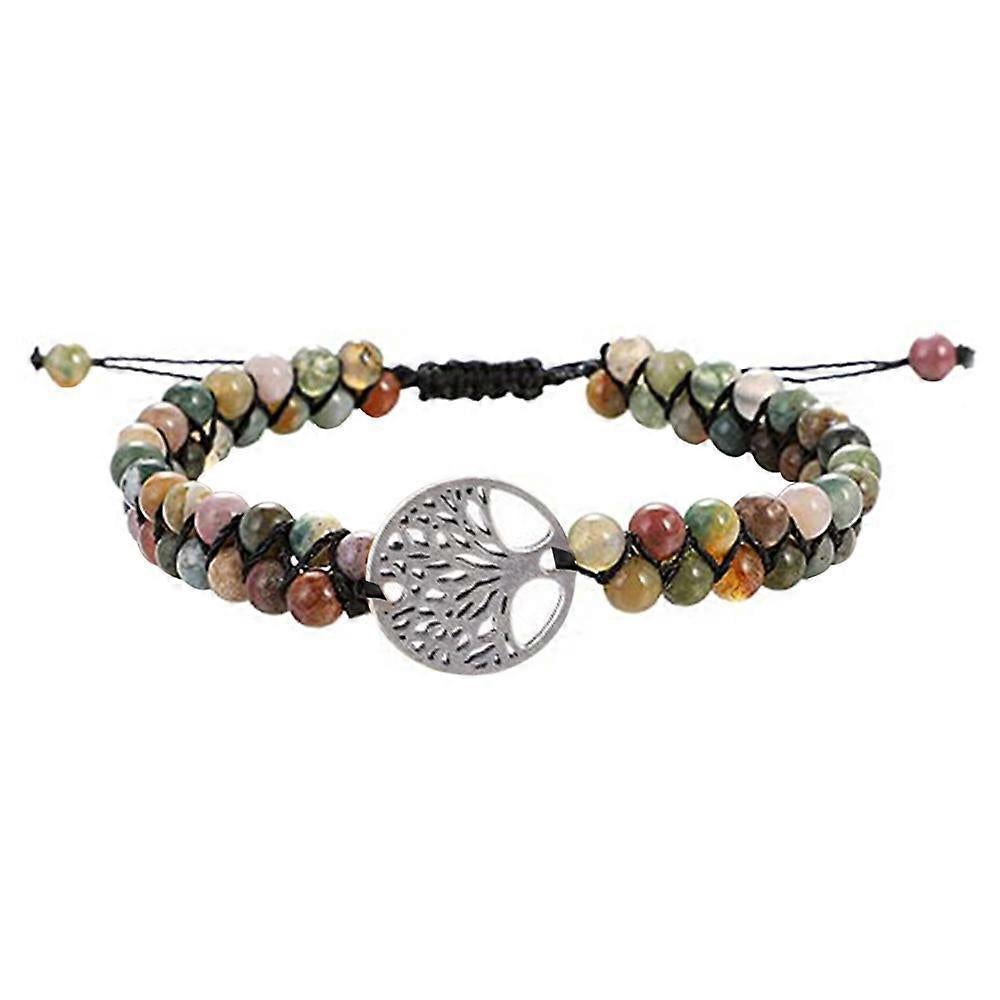 Healing Crystal Bracelets for Women Natural Gemstone Yoga Reiki Chakras Beads Anxiety Tree of Life Lucky Charm Braided Bracelet Adjustable Jewelry