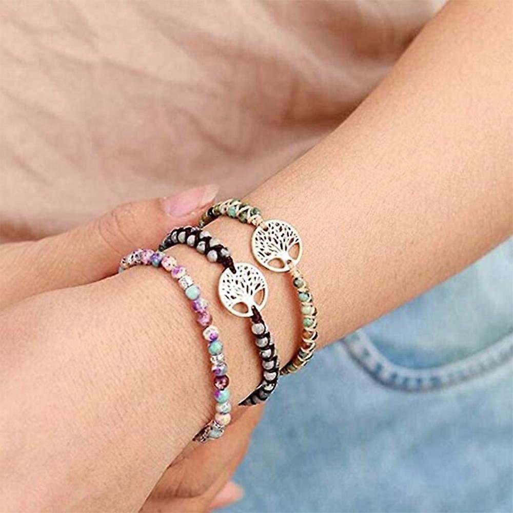 Healing Crystal Bracelets for Women Natural Gemstone Yoga Reiki Chakras Beads Anxiety Tree of Life Lucky Charm Braided Bracelet Adjustable Jewelry