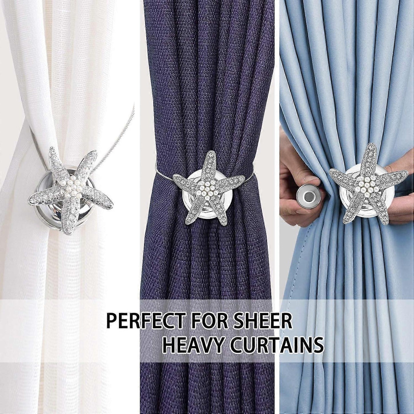 Set of 2 crystal hangers with silver padlocks for curtain buckles