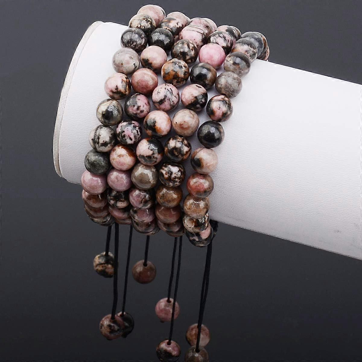 Natural Healing Crystal Gemstone Beads Unisex Adjustable Macrame Bracelets 8mm