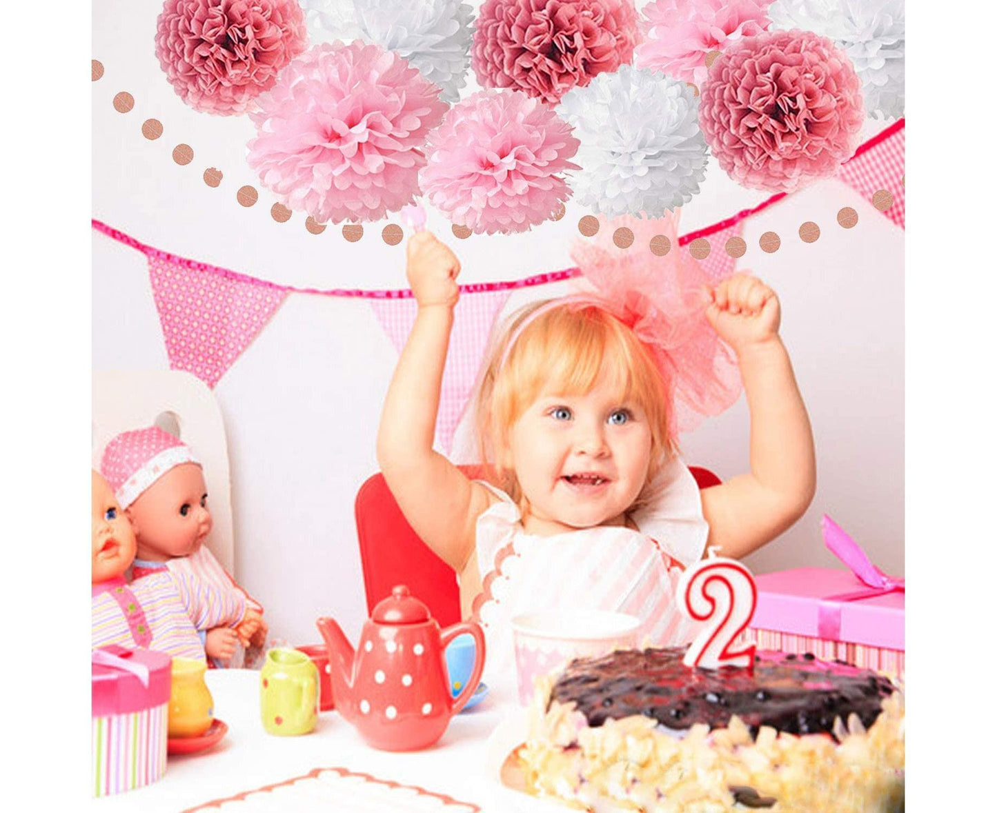 Pink Rose Gold Birthday Party Decorations Set, Rose Gold Glittery Happy Birthday Banner, Tissue Paper Pom