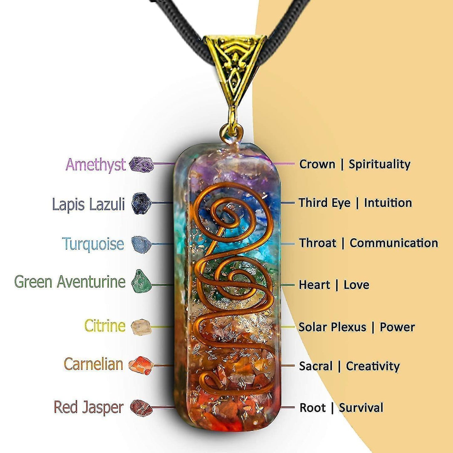 Necklace Handmade Healing Orgone Pendant Crystal Necklace Spiritual With Adjustable Cord For Men Women Positive Energy, Meditation