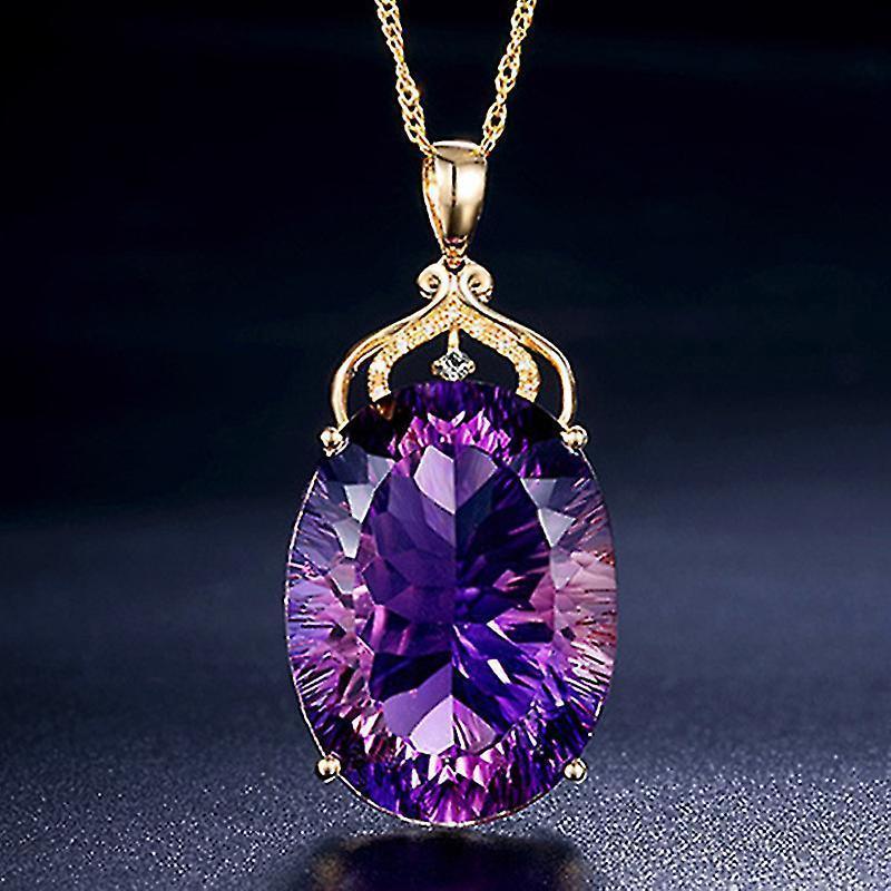 Amethyst Pendant European And American Creative Shape Amethyst Pendant Micro-set 14k Gold Crystal Necklace