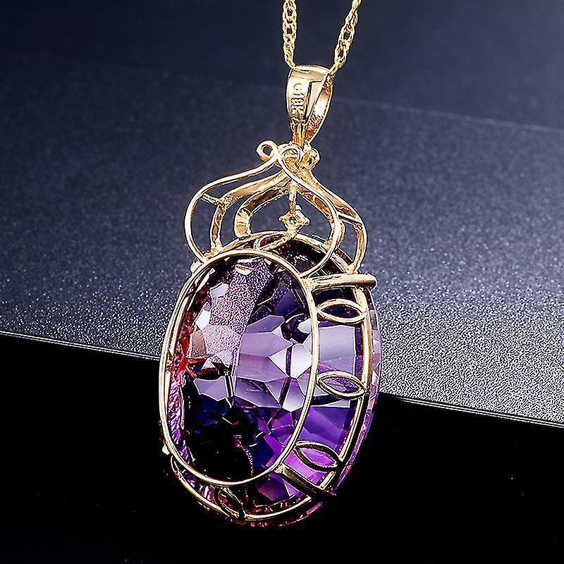 Amethyst Pendant European And American Creative Shape Amethyst Pendant Micro-set 14k Gold Crystal Necklace