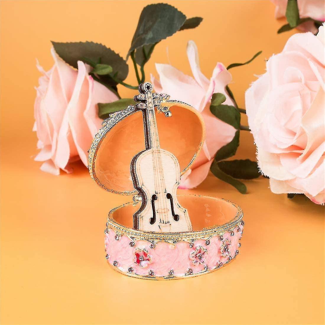 Crystal Trinket Jewelry Boxes Hinged,hand-painted Pink Flower Butterfly Pattern Jeweled Box For Girls