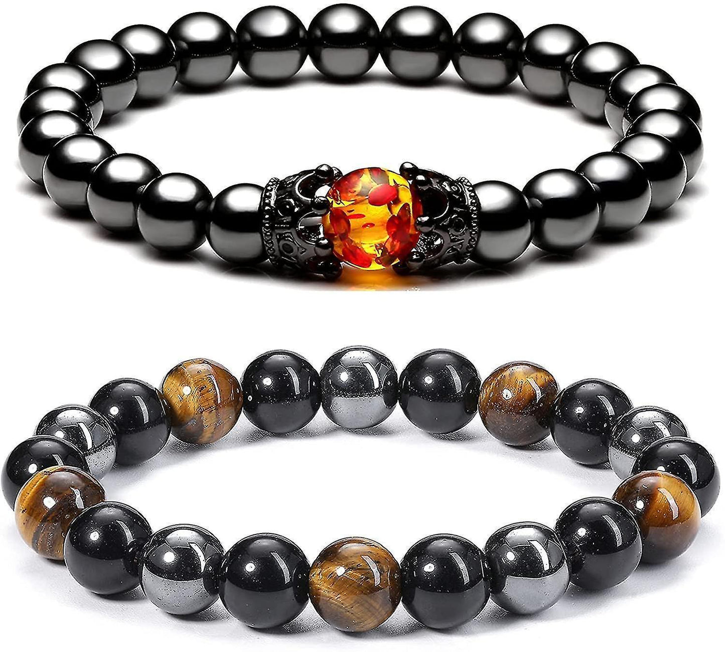 Hematite Black Obsidian Tiger Eye Stone Bracelets For Men Women 10mm Natural Round Gemstone Beads Beaded Healing Crystal Triple Bracelet