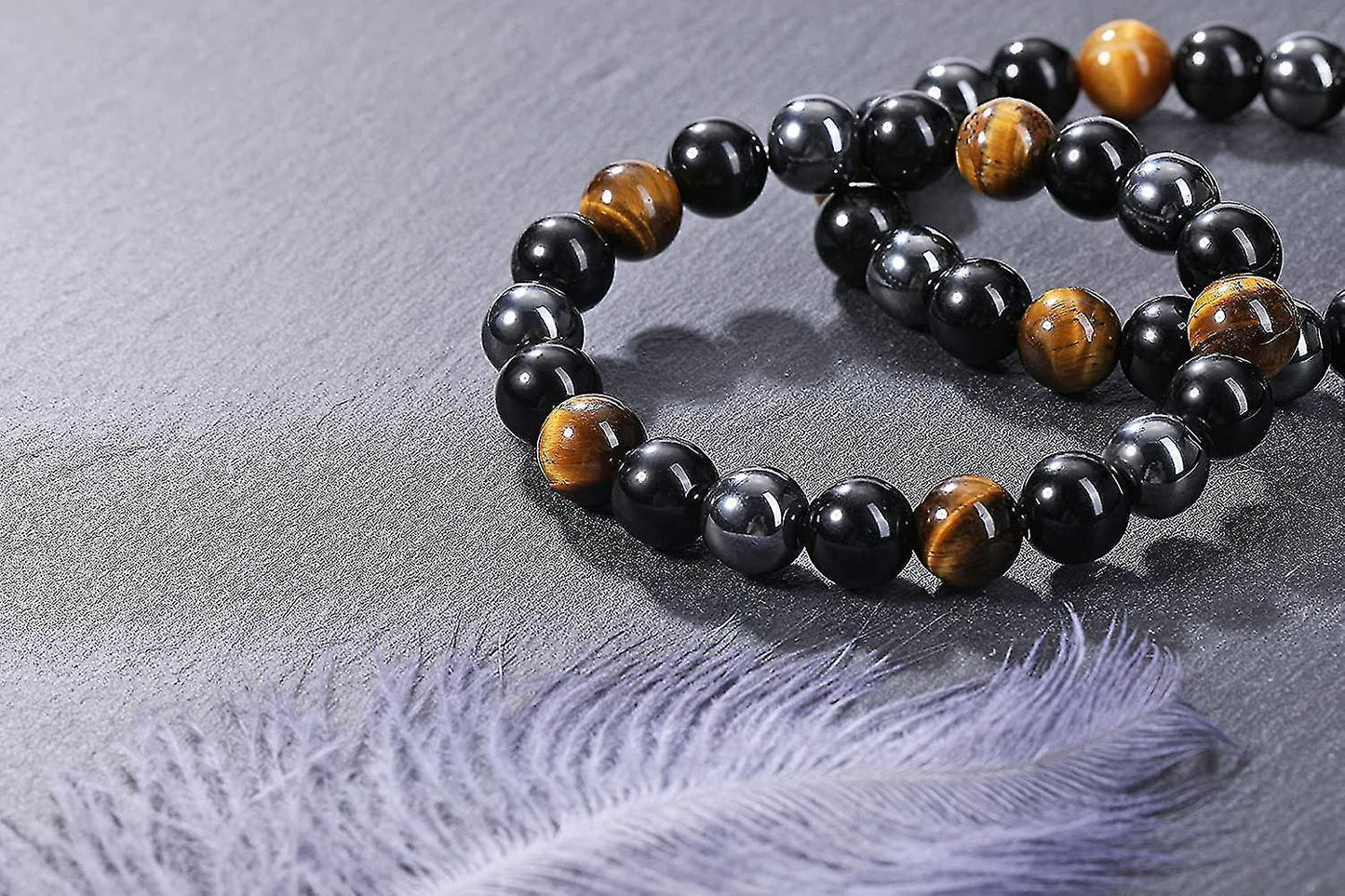 Hematite Black Obsidian Tiger Eye Stone Bracelets For Men Women 10mm Natural Round Gemstone Beads Beaded Healing Crystal Triple Bracelet