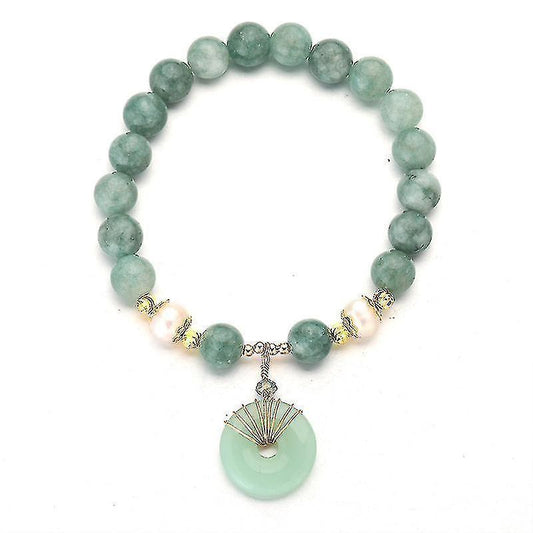 Jade Green Natural Crystal Pearl Couple Bracelet Donut Buckle Pendant Transfer Beads Female Elastic Rope Design