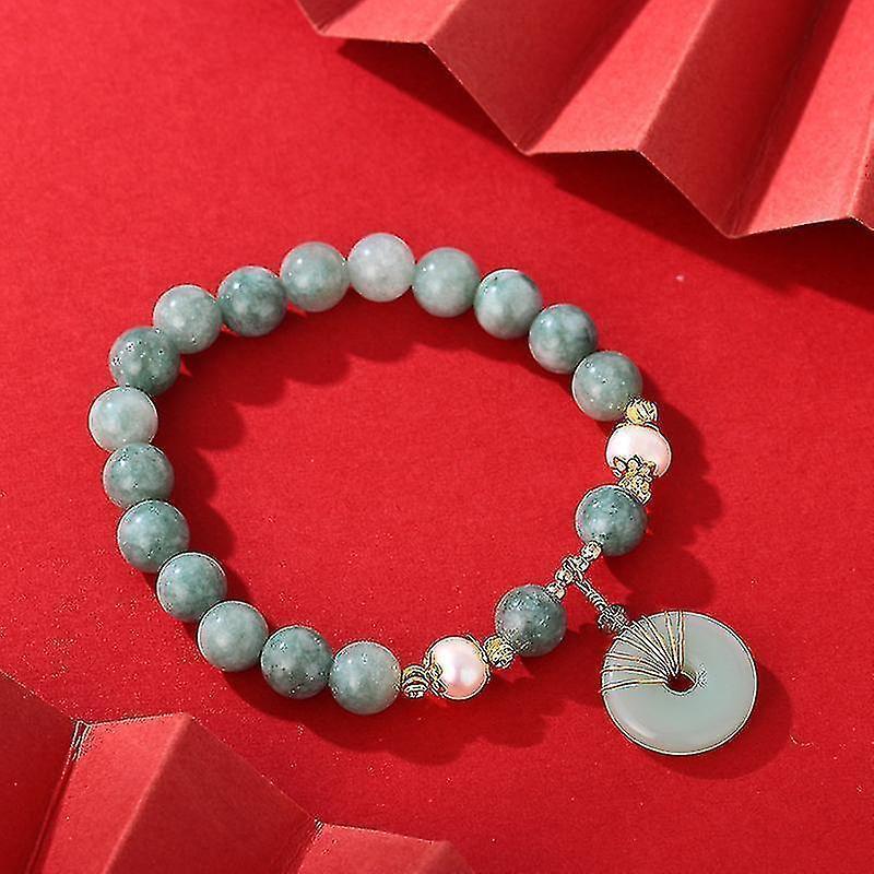 Jade Green Natural Crystal Pearl Couple Bracelet Donut Buckle Pendant Transfer Beads Female Elastic Rope Design