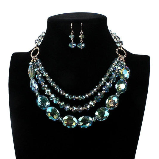 Multi Layer Magic Crystal And Glass Beads Necklace And Crystal Earrings Crystal Jewelry Set