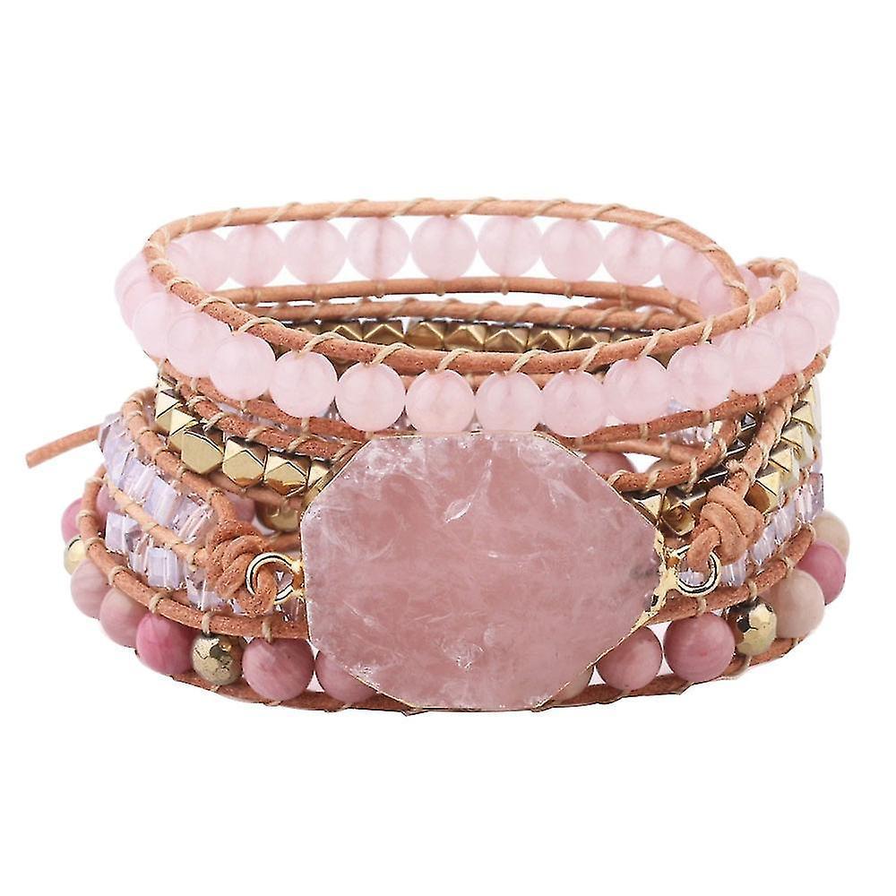 Natural Crystal Stone Woven Bracelet Multi-turn Pure Hand-woven Bracelets Retro Bracelet Women Bangle