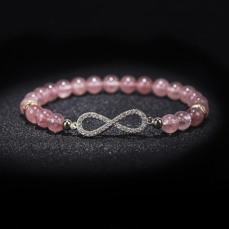 Natural Strawberry Healing Bracelet Women's Girl's Crystal Round Bead Zircon Hand Chain