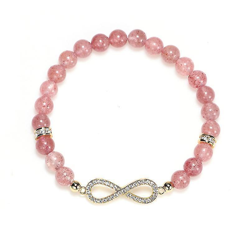 Natural Strawberry Healing Bracelet Women's Girl's Crystal Round Bead Zircon Hand Chain