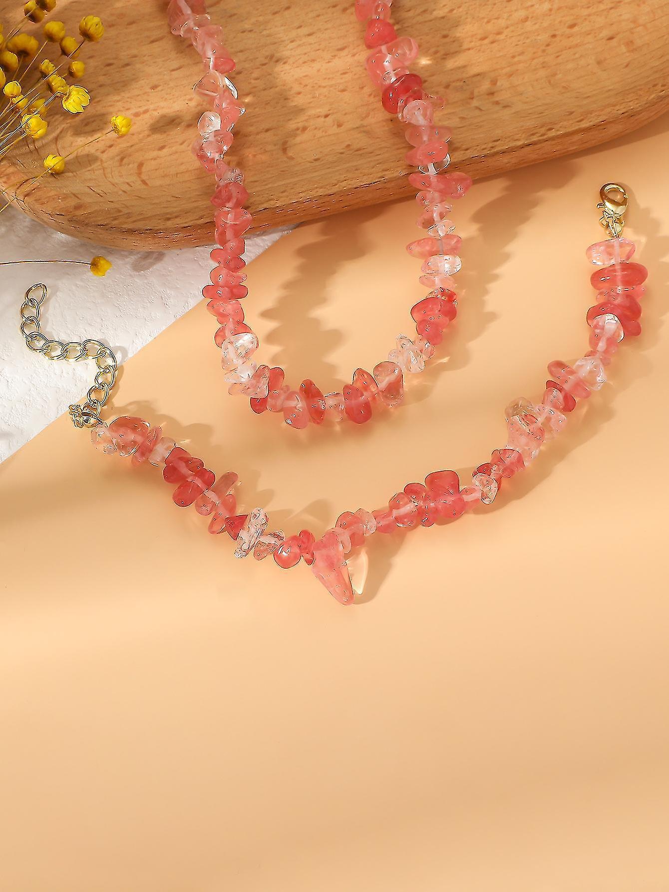 Pink Crystal Beaded Natural Stone Bracelet