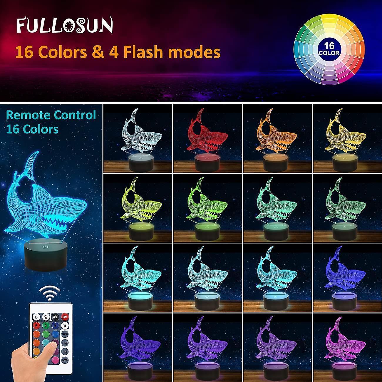 Shark 3D Illusion Night Light Animal Touch Table Desk Lamp, With Remote Control