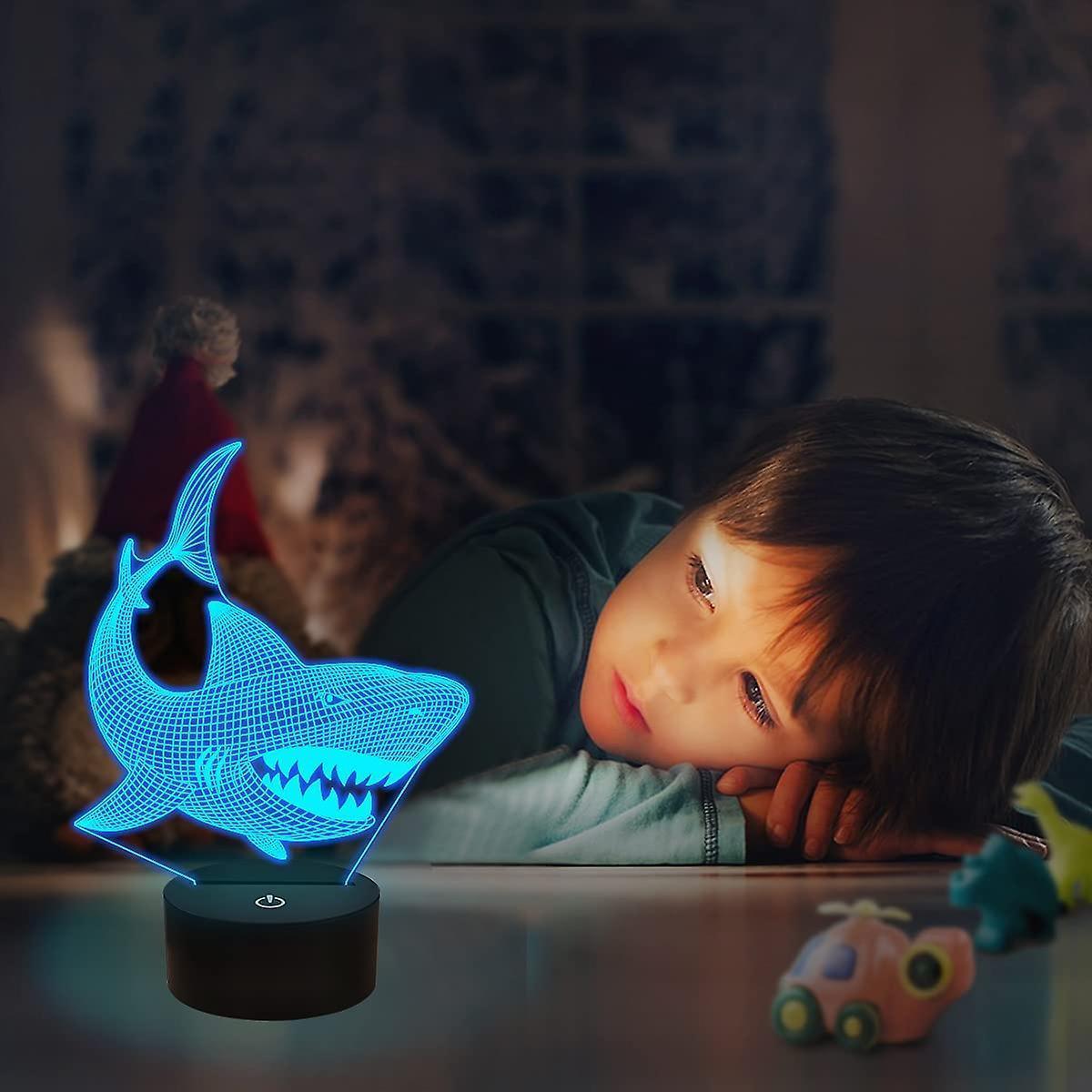 Shark 3D Illusion Night Light Animal Touch Table Desk Lamp, With Remote Control
