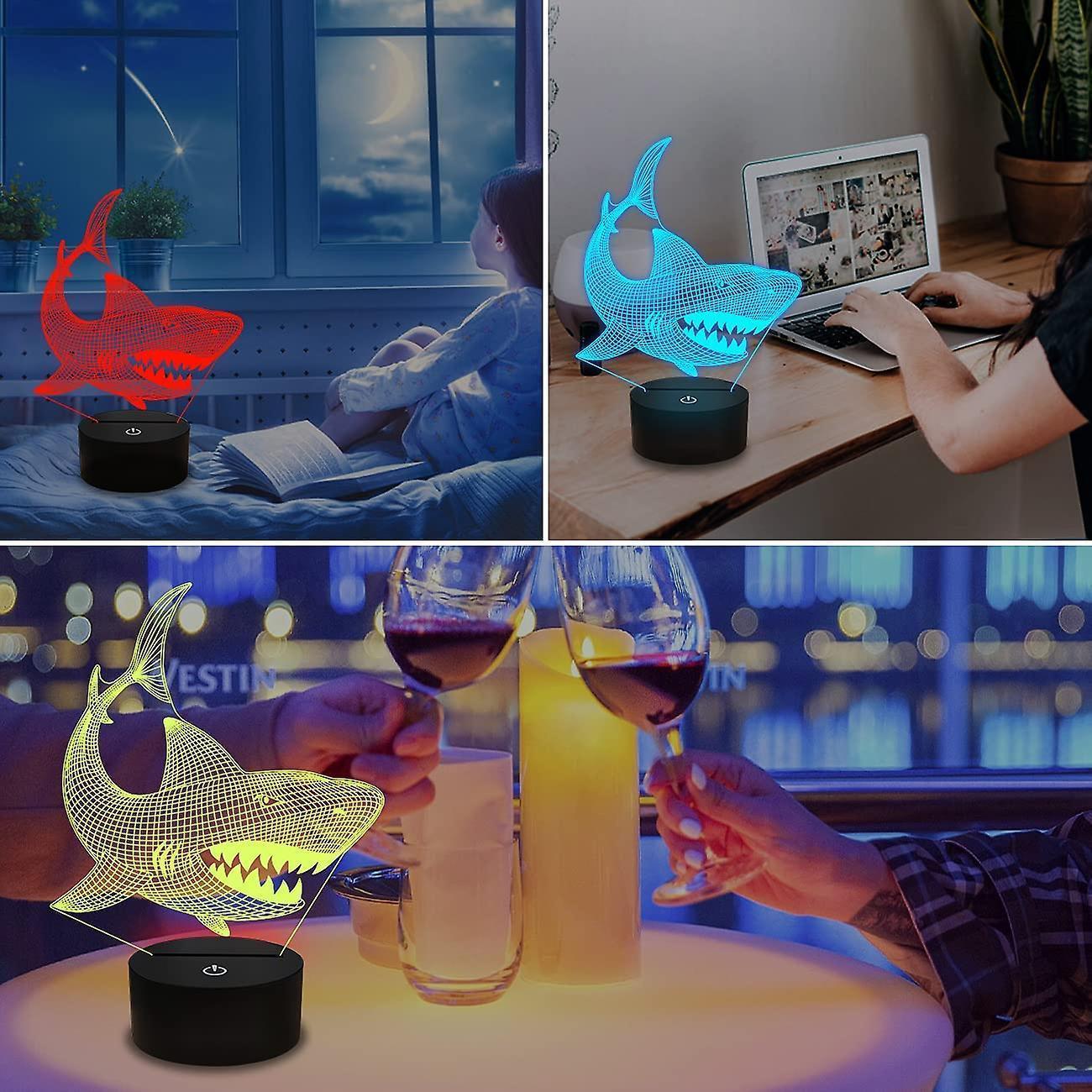 Shark 3D Illusion Night Light Animal Touch Table Desk Lamp, With Remote Control