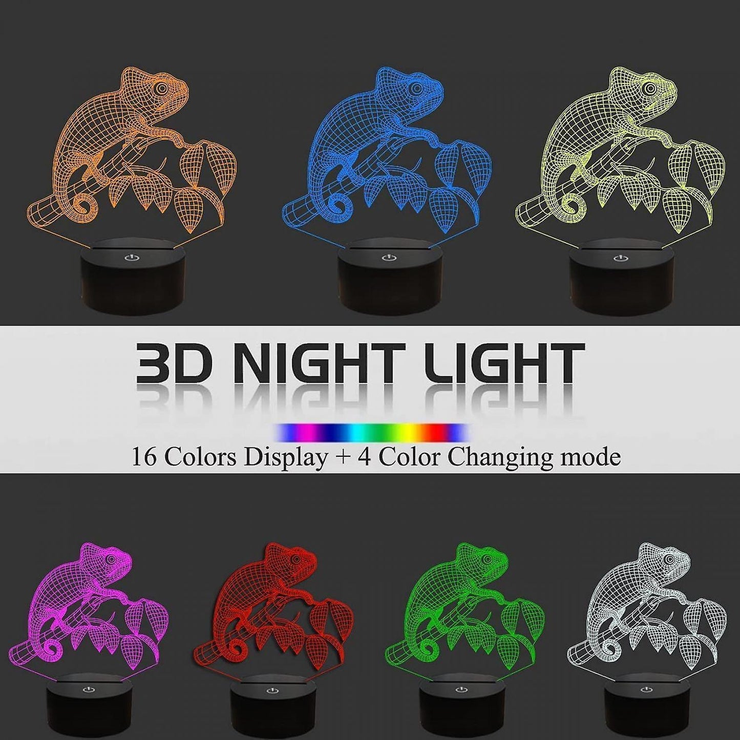 Chameleon  Animal 3D Night Light Illusion Lamp for